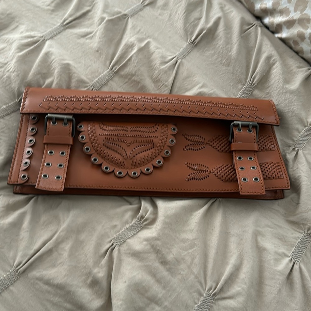 Ysl rare braided camel clutch